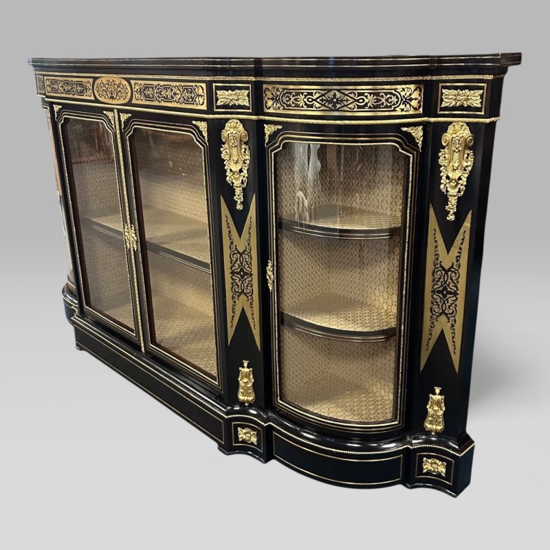Antique Victorian Ebonised & Brass Ormolu Serpentine Boulle Credenza Sideboard - Image 4
