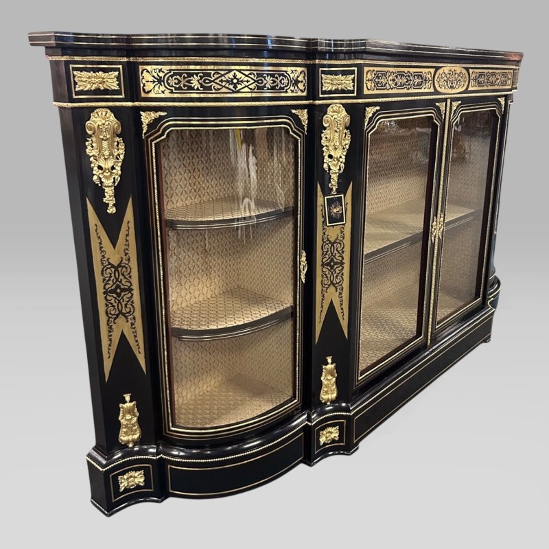 Antique Victorian Ebonised & Brass Ormolu Serpentine Boulle Credenza Sideboard - Image 5