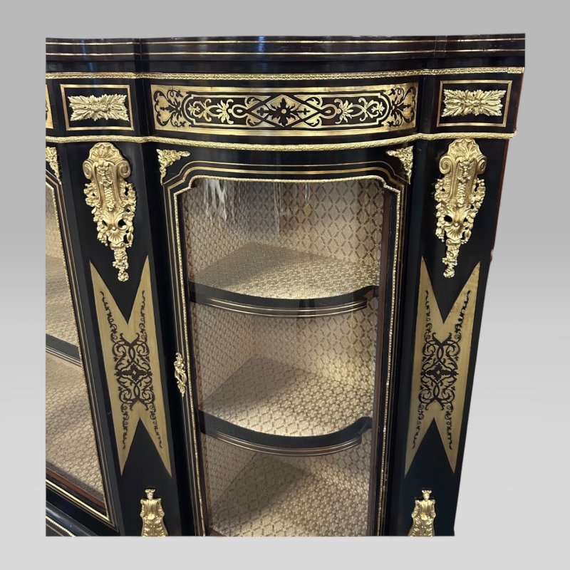 Antique Victorian Ebonised & Brass Ormolu Serpentine Boulle Credenza Sideboard - Image 6