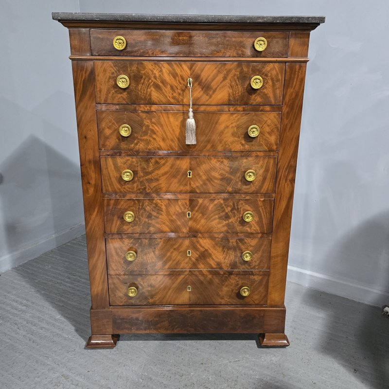 Super French Tall Chest of Mahogany Drawers - Image 14