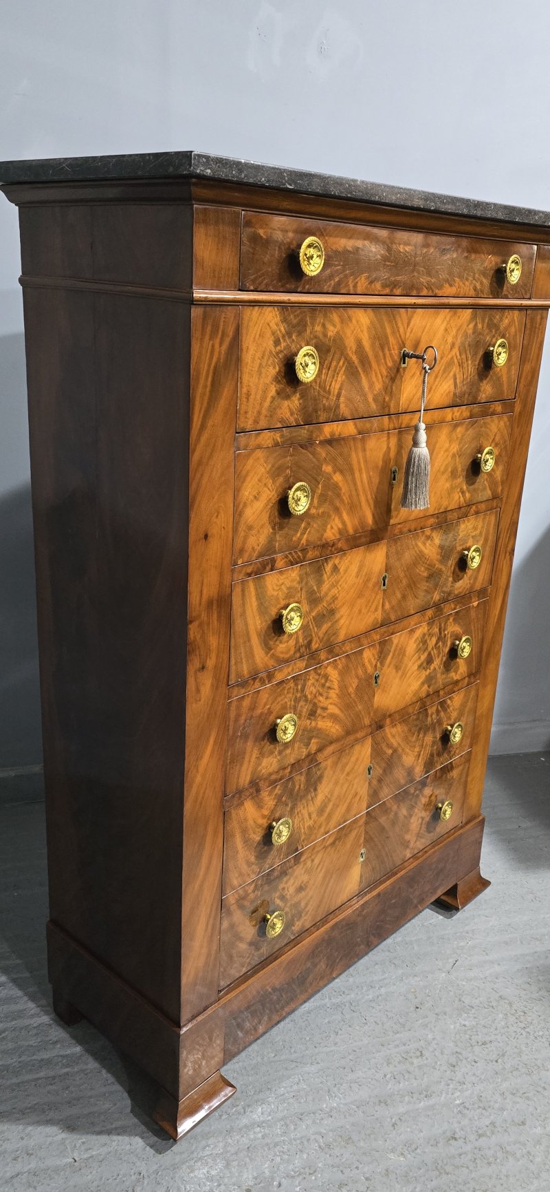 Super French Tall Chest of Mahogany Drawers - Image 8