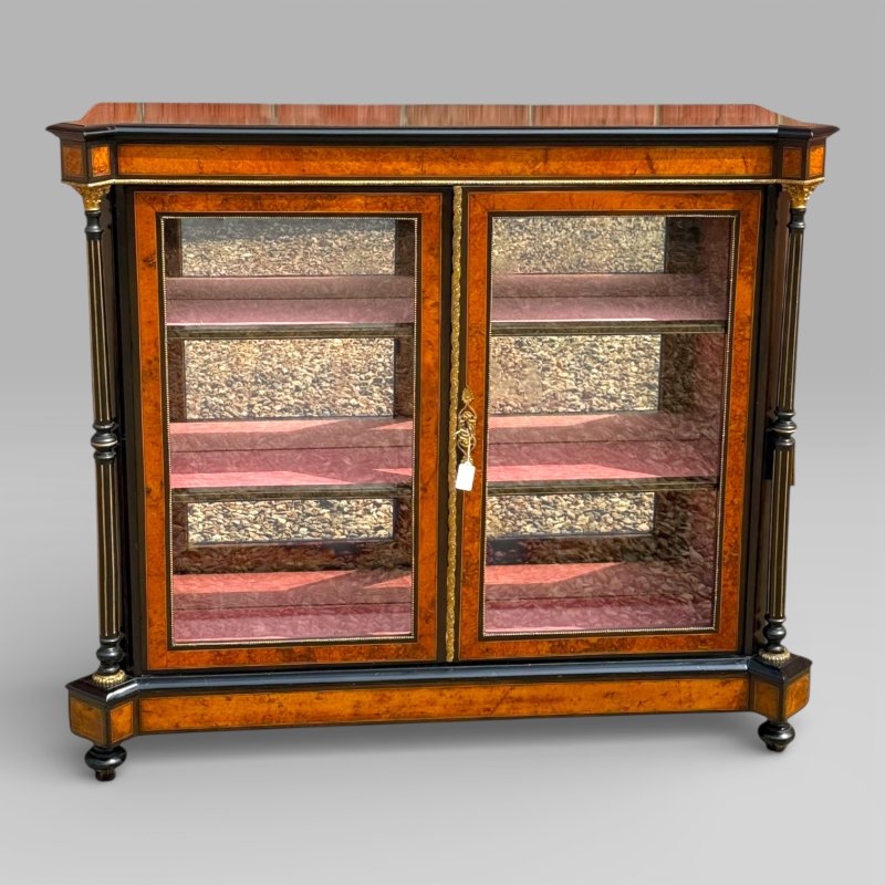 Victorian Aesthetic Movement Amboyna & Ebonised Glass Double Door Pier Cabinet - Image 3