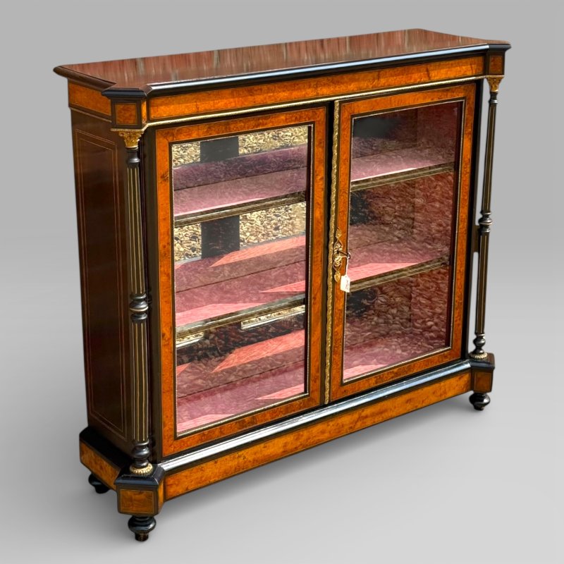 Victorian Aesthetic Movement Amboyna & Ebonised Glass Double Door Pier Cabinet - Image 2