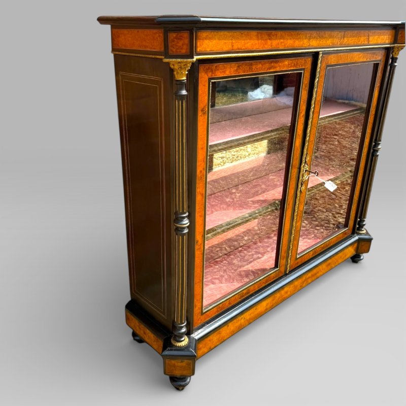 Victorian Aesthetic Movement Amboyna & Ebonised Glass Double Door Pier Cabinet - Image 5