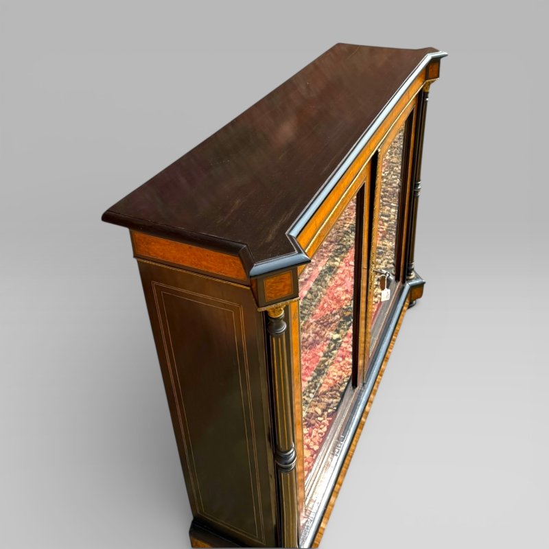Victorian Aesthetic Movement Amboyna & Ebonised Glass Double Door Pier Cabinet - Image 6