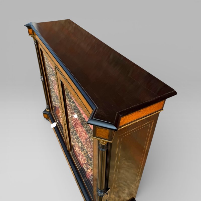 Victorian Aesthetic Movement Amboyna & Ebonised Glass Double Door Pier Cabinet - Image 7