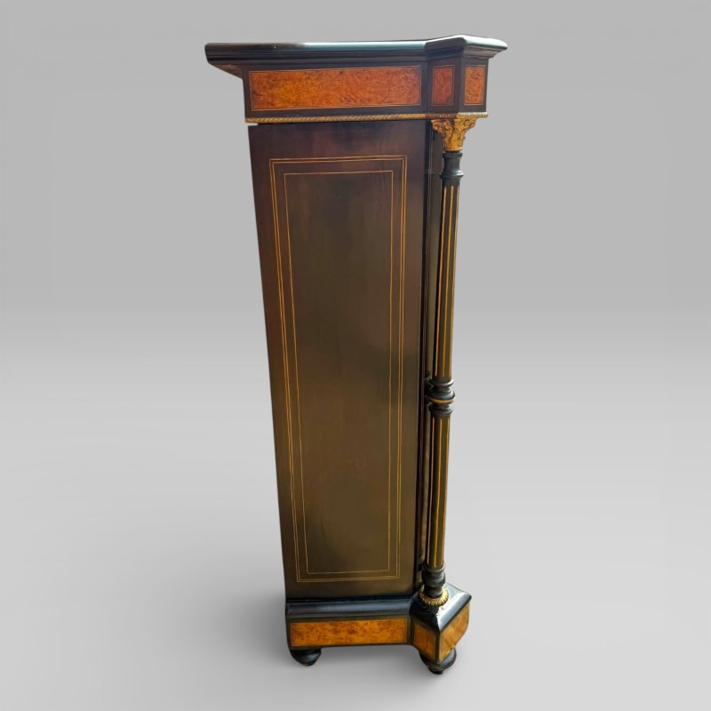 Victorian Aesthetic Movement Amboyna & Ebonised Glass Double Door Pier Cabinet - Image 8