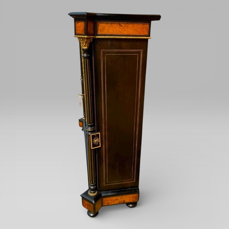 Victorian Aesthetic Movement Amboyna & Ebonised Glass Double Door Pier Cabinet - Image 9