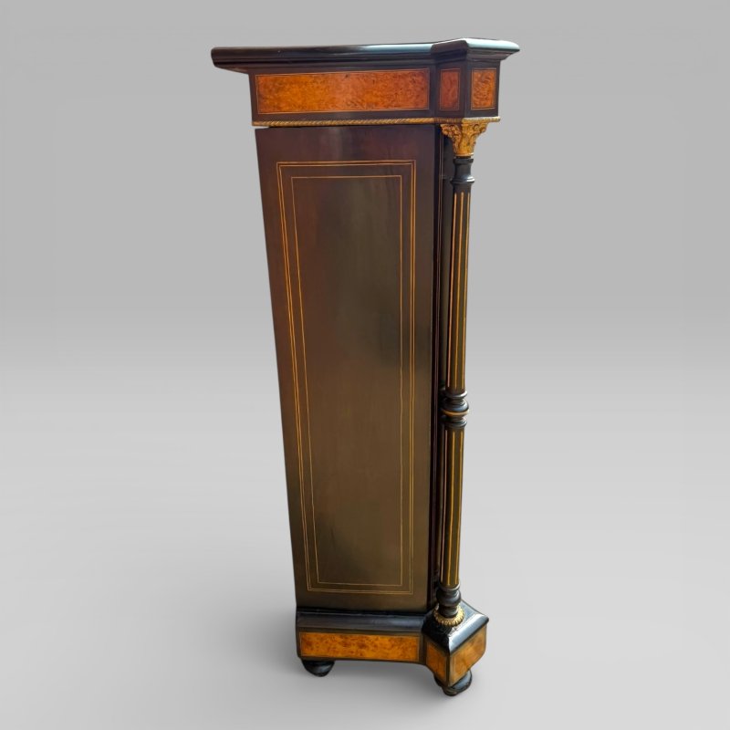 Victorian Aesthetic Movement Amboyna & Ebonised Glass Double Door Pier Cabinet - Image 10