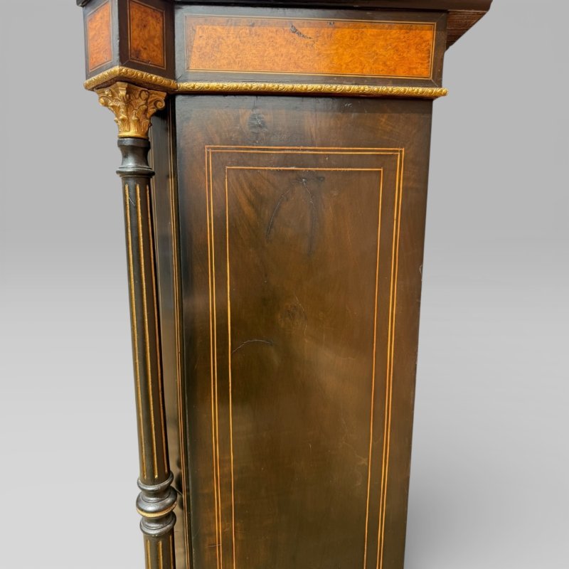Victorian Aesthetic Movement Amboyna & Ebonised Glass Double Door Pier Cabinet - Image 12