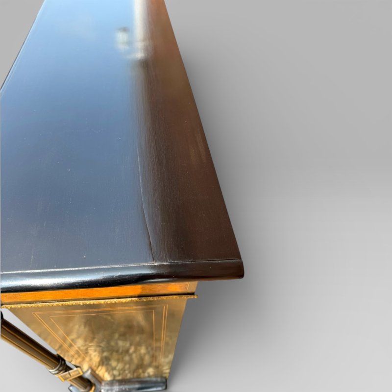 Victorian Aesthetic Movement Amboyna & Ebonised Glass Double Door Pier Cabinet - Image 14