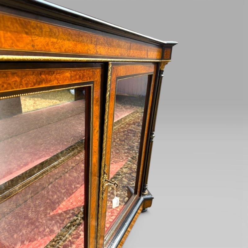 Victorian Aesthetic Movement Amboyna & Ebonised Glass Double Door Pier Cabinet - Image 13