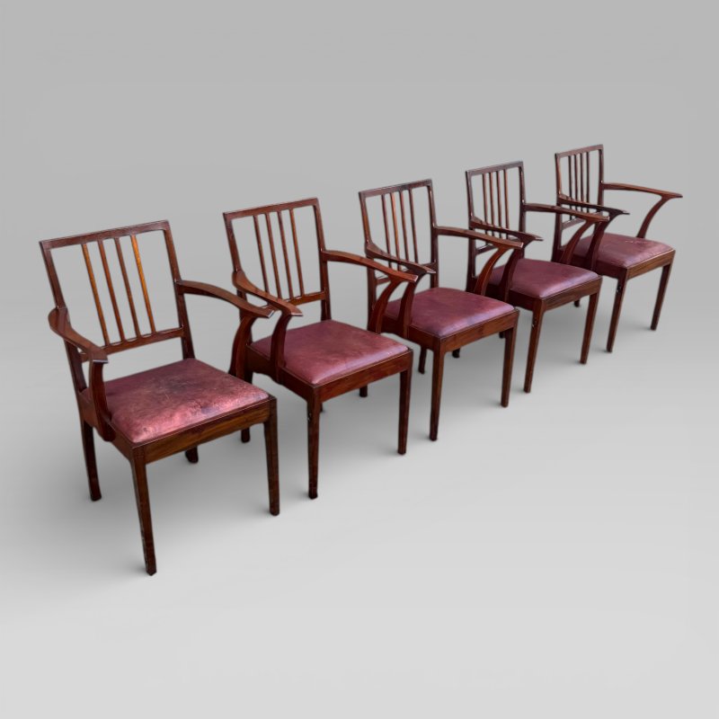 Vintage Set of 5 Mahogany Carver Dining Chairs Alan Grainger “Acornman” 1960s - Image 3