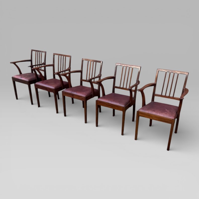 Vintage Set of 5 Mahogany Carver Dining Chairs Alan Grainger “Acornman” 1960s - Image 2