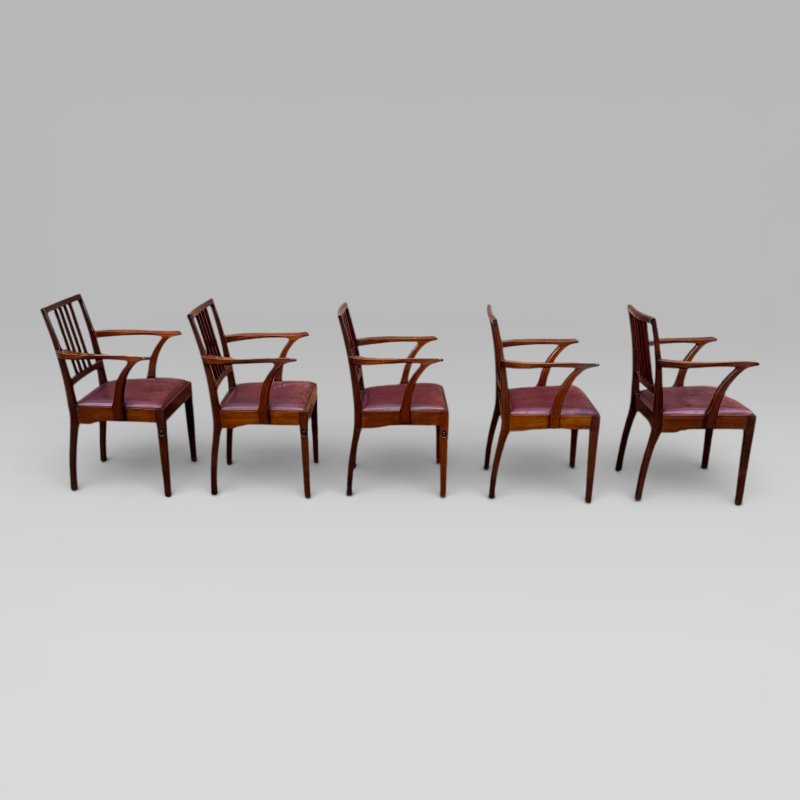 Vintage Set of 5 Mahogany Carver Dining Chairs Alan Grainger “Acornman” 1960s - Image 9