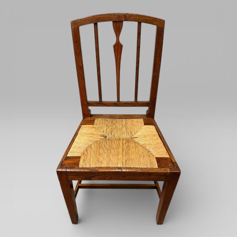 Antique 19th Century Elm Country Farmhouse Single Chair with Rush Seat - Image 2