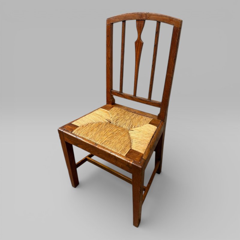 Antique 19th Century Elm Country Farmhouse Single Chair with Rush Seat - Image 4