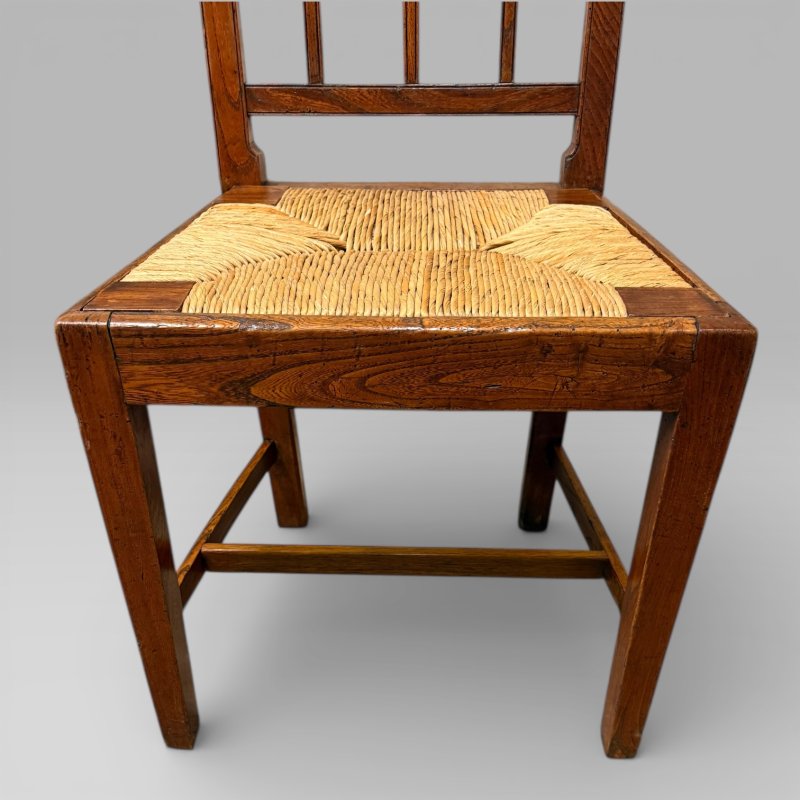 Antique 19th Century Elm Country Farmhouse Single Chair with Rush Seat - Image 7