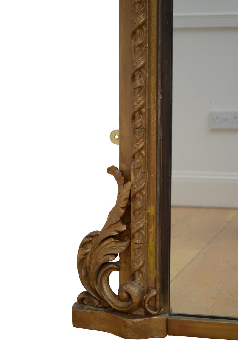 A Large Antique 19th Century Gilded Overmantel Mirror H155cm - Image 3