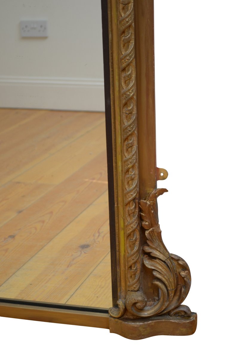 A Large Antique 19th Century Gilded Overmantel Mirror H155cm - Image 11