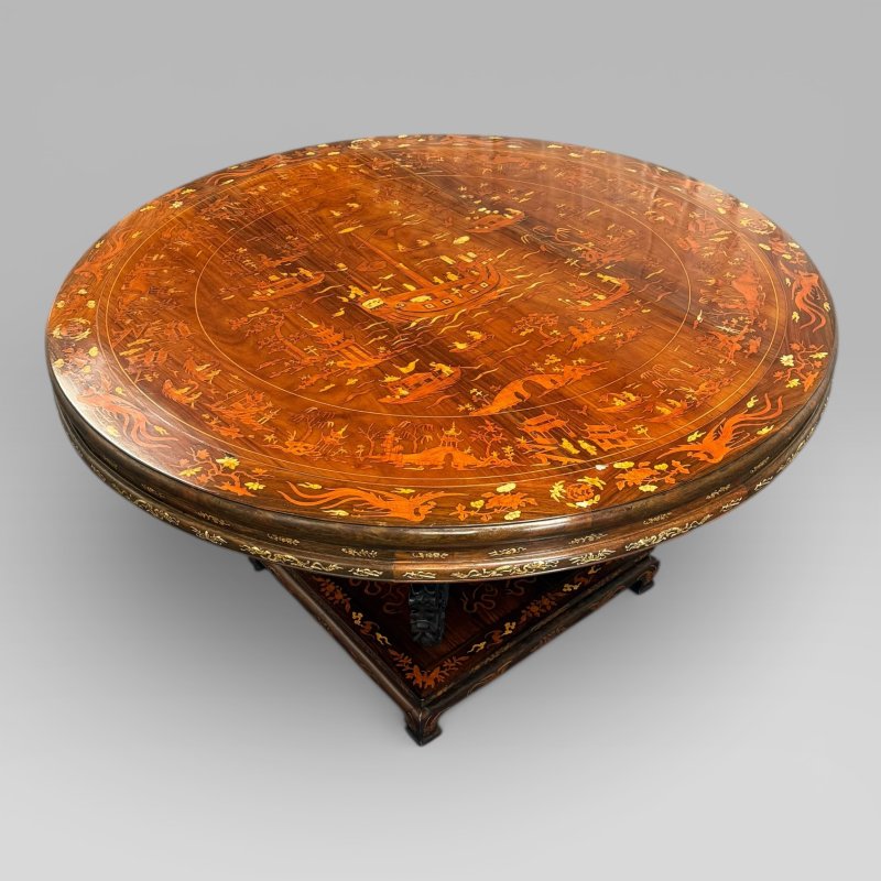 Antique Qing Chinese Export Rosewood Inlaid Centre Table by Edwards & Roberts