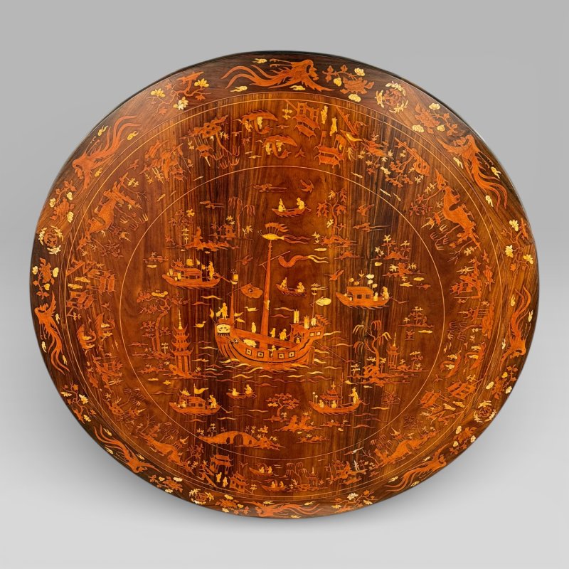 Antique Qing Chinese Export Rosewood Inlaid Centre Table by Edwards & Roberts - Image 8