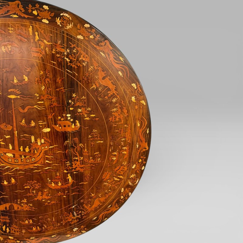 Antique Qing Chinese Export Rosewood Inlaid Centre Table by Edwards & Roberts - Image 9