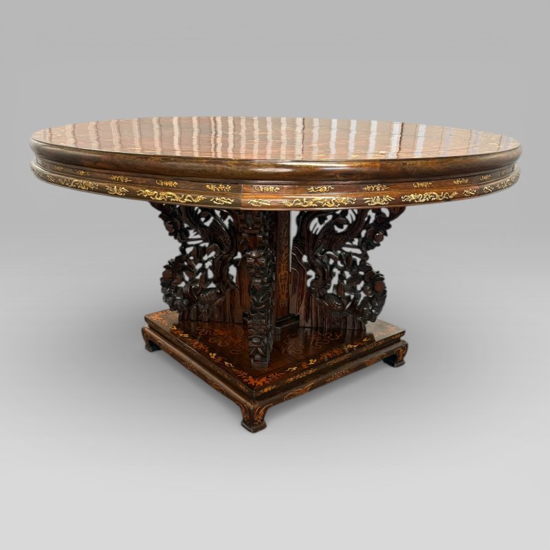Antique Qing Chinese Export Rosewood Inlaid Centre Table by Edwards & Roberts - Image 3