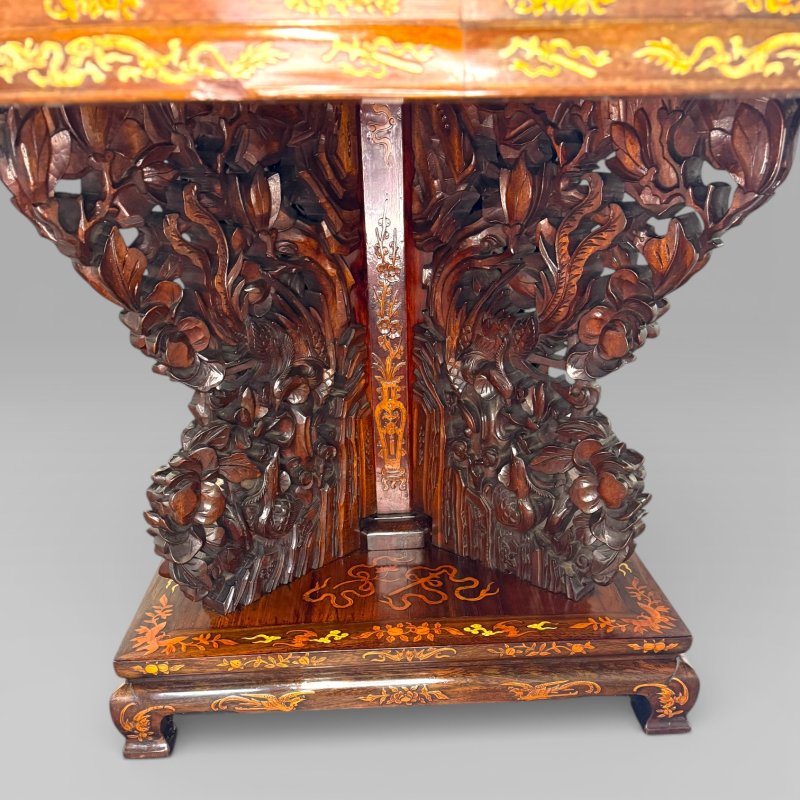 Antique Qing Chinese Export Rosewood Inlaid Centre Table by Edwards & Roberts - Image 10
