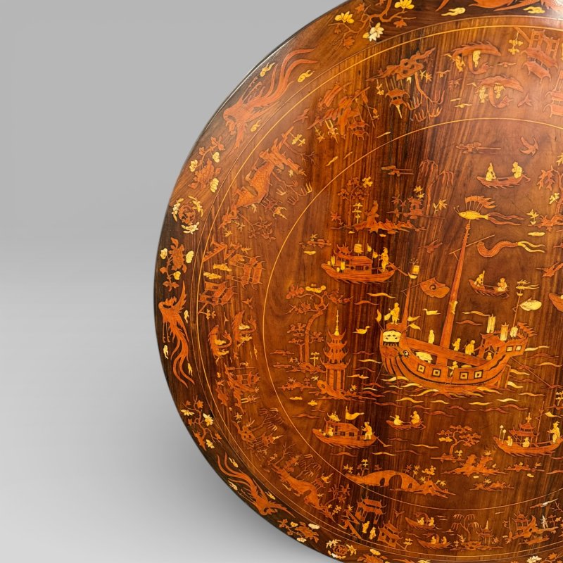 Antique Qing Chinese Export Rosewood Inlaid Centre Table by Edwards & Roberts - Image 11