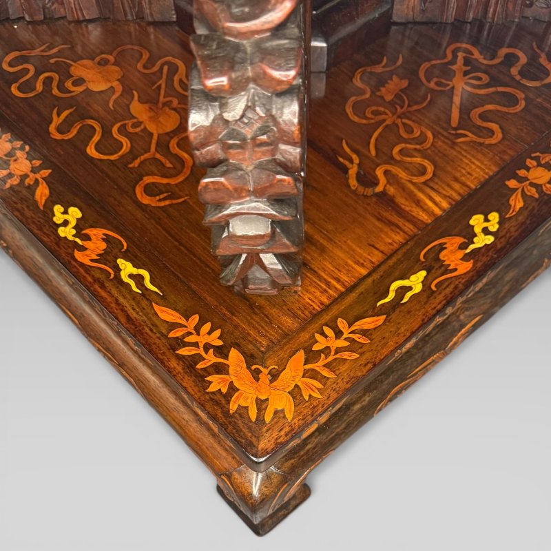 Antique Qing Chinese Export Rosewood Inlaid Centre Table by Edwards & Roberts - Image 5