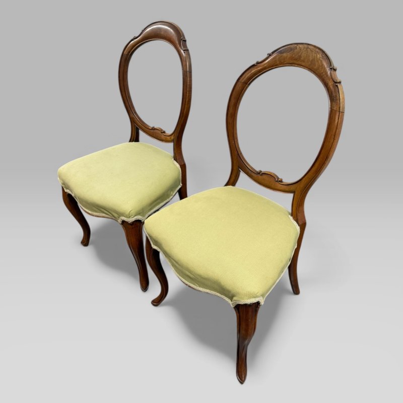 Pair of Antique Victorian Walnut Balloon Back Chairs - Image 2