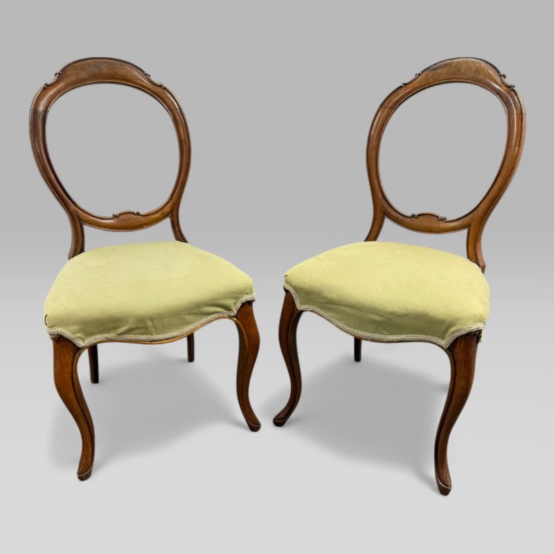 Pair of Antique Victorian Walnut Balloon Back Chairs