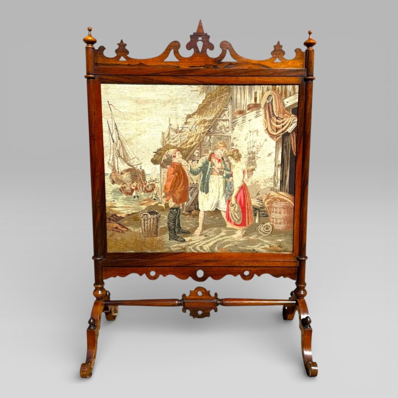 Antique English Victorian Rosewood & Needlework Cheval Fire Screen - Image 8
