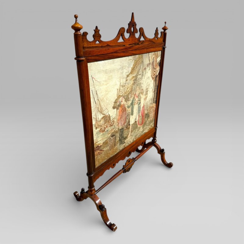 Antique English Victorian Rosewood & Needlework Cheval Fire Screen - Image 2