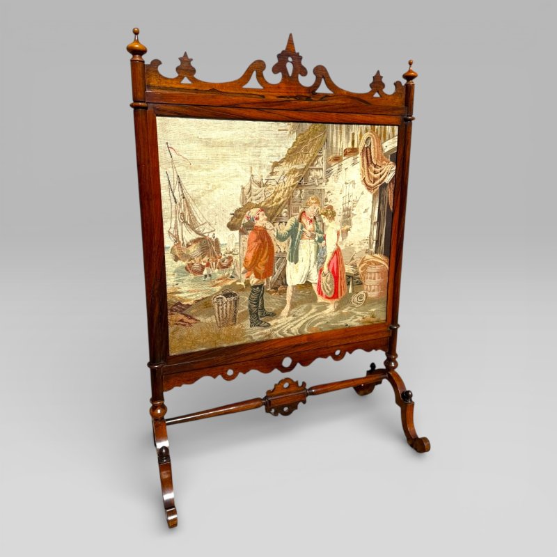 Antique English Victorian Rosewood & Needlework Cheval Fire Screen - Image 3