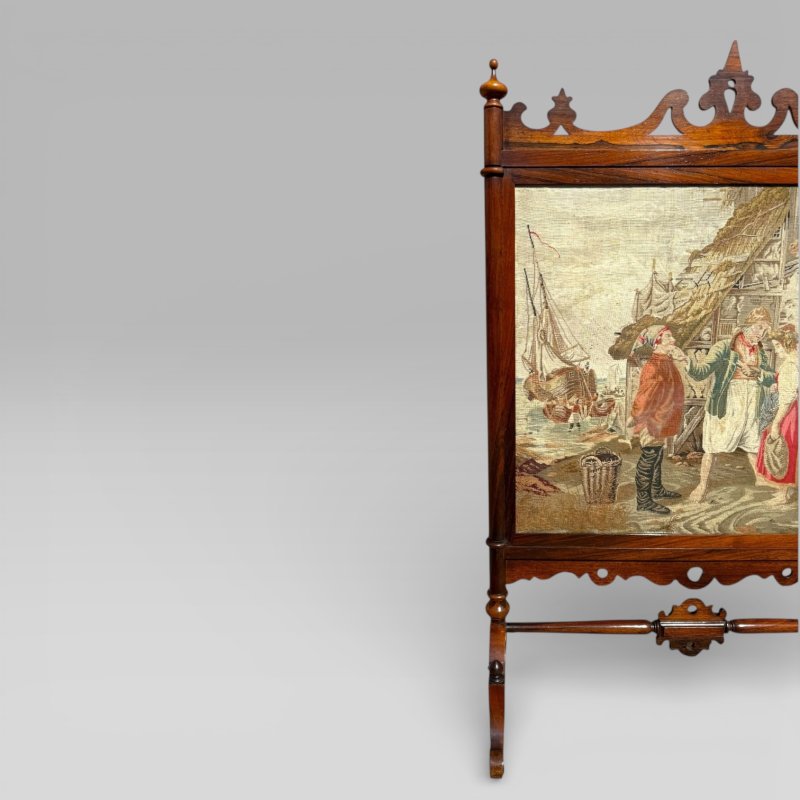 Antique English Victorian Rosewood & Needlework Cheval Fire Screen - Image 4
