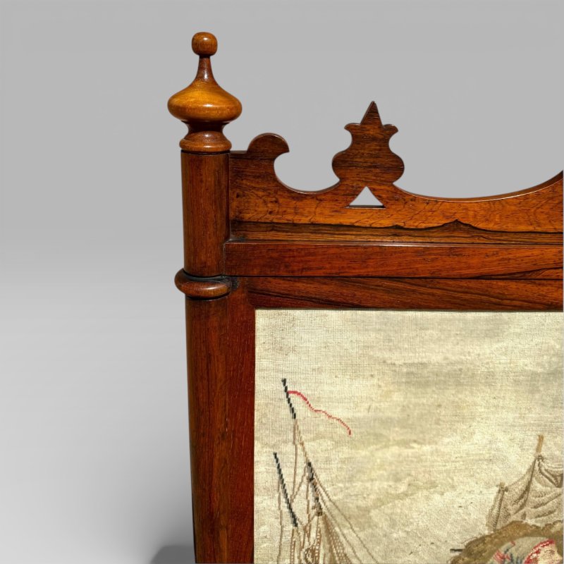 Antique English Victorian Rosewood & Needlework Cheval Fire Screen - Image 9