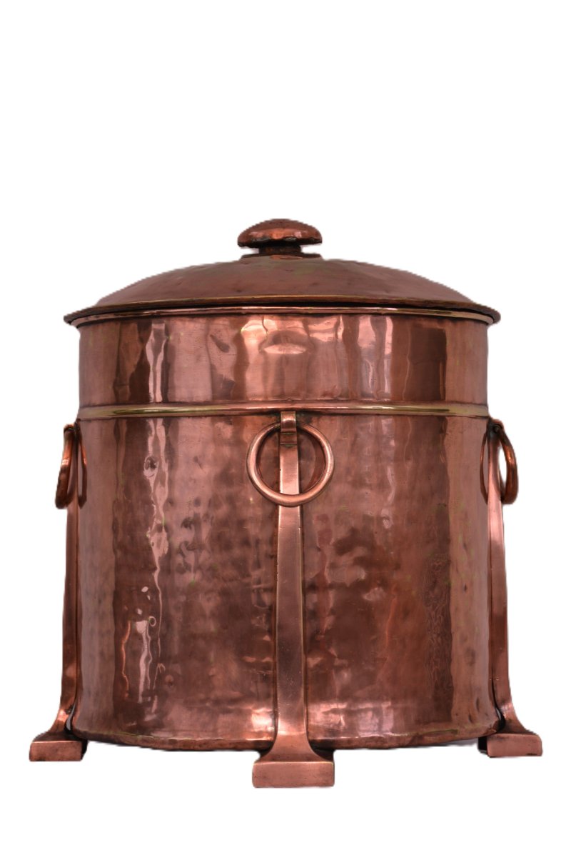 English Arts And Crafts Copper Coal Bin Log Bucket C1900s - Image 3