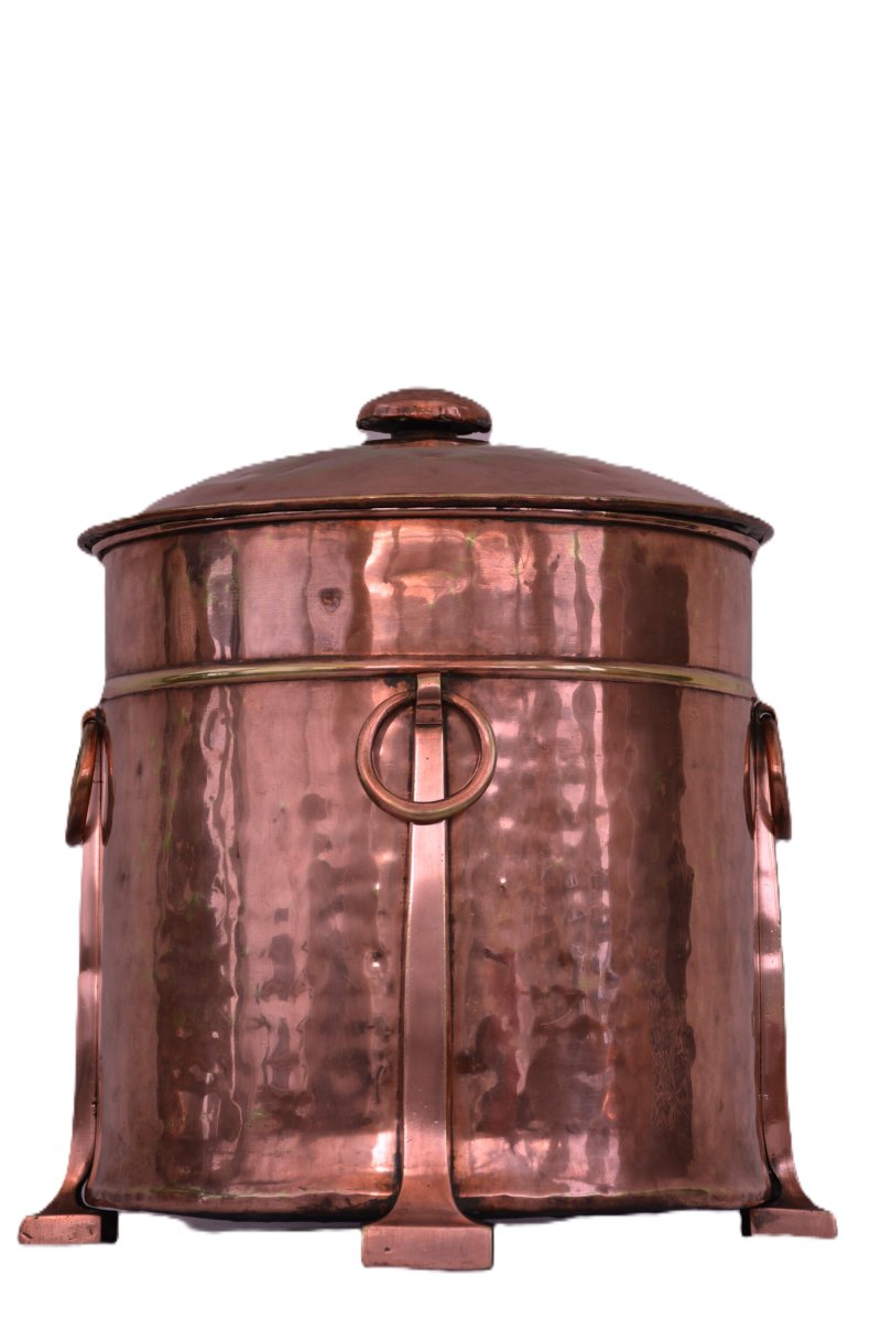 English Arts And Crafts Copper Coal Bin Log Bucket C1900s - Image 5