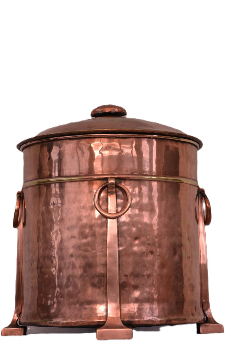 English Arts And Crafts Copper Coal Bin Log Bucket C1900s - Image 4