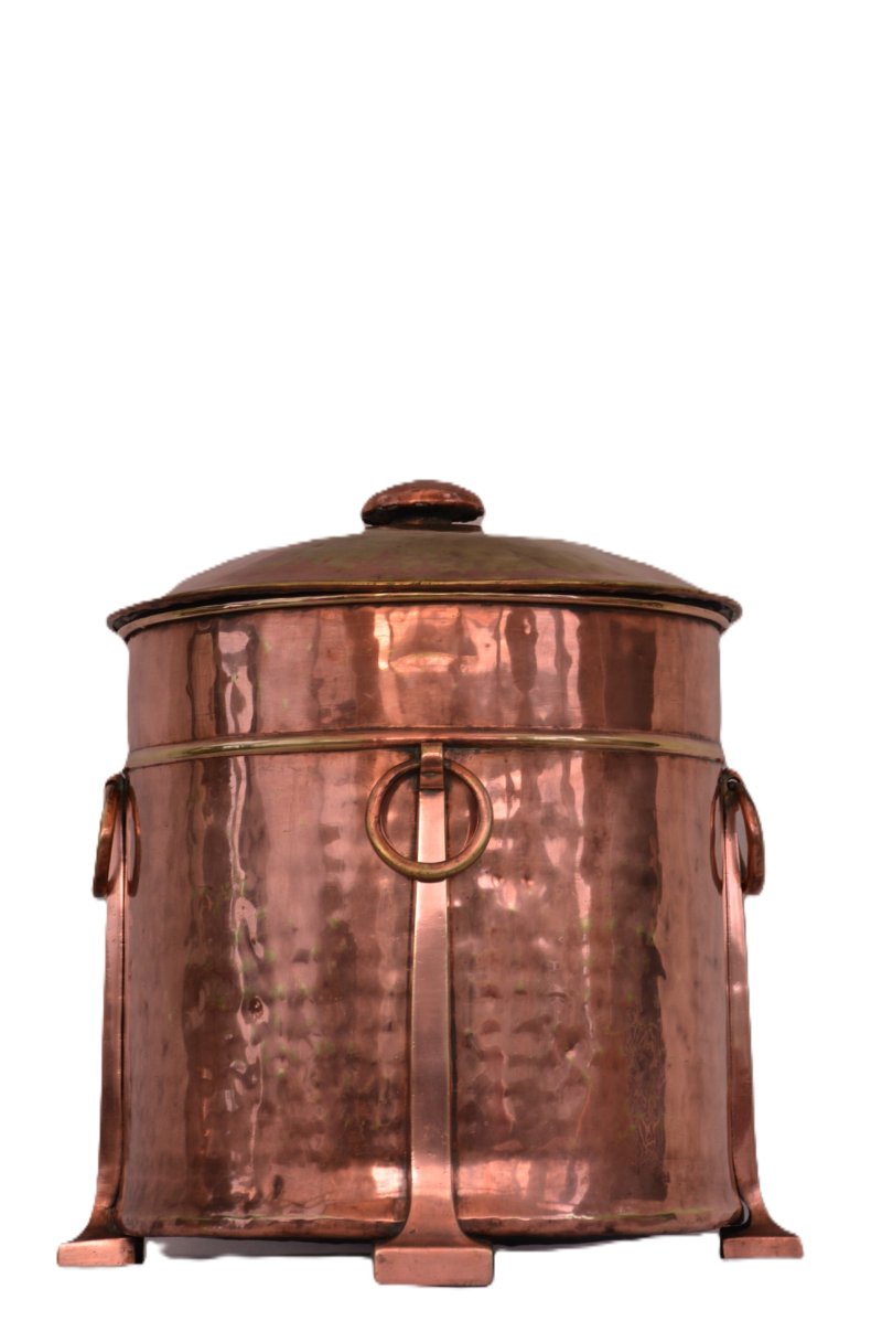 English Arts And Crafts Copper Coal Bin Log Bucket C1900s