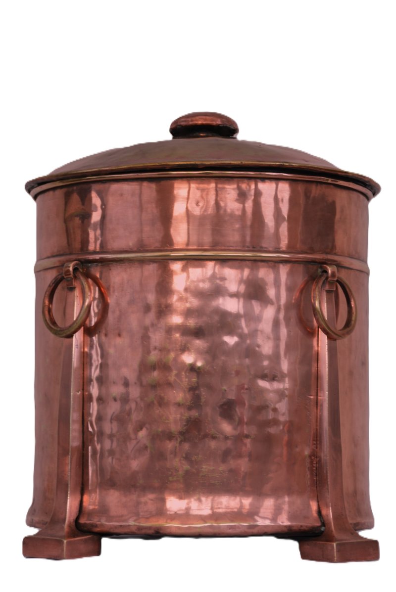 English Arts And Crafts Copper Coal Bin Log Bucket C1900s - Image 2