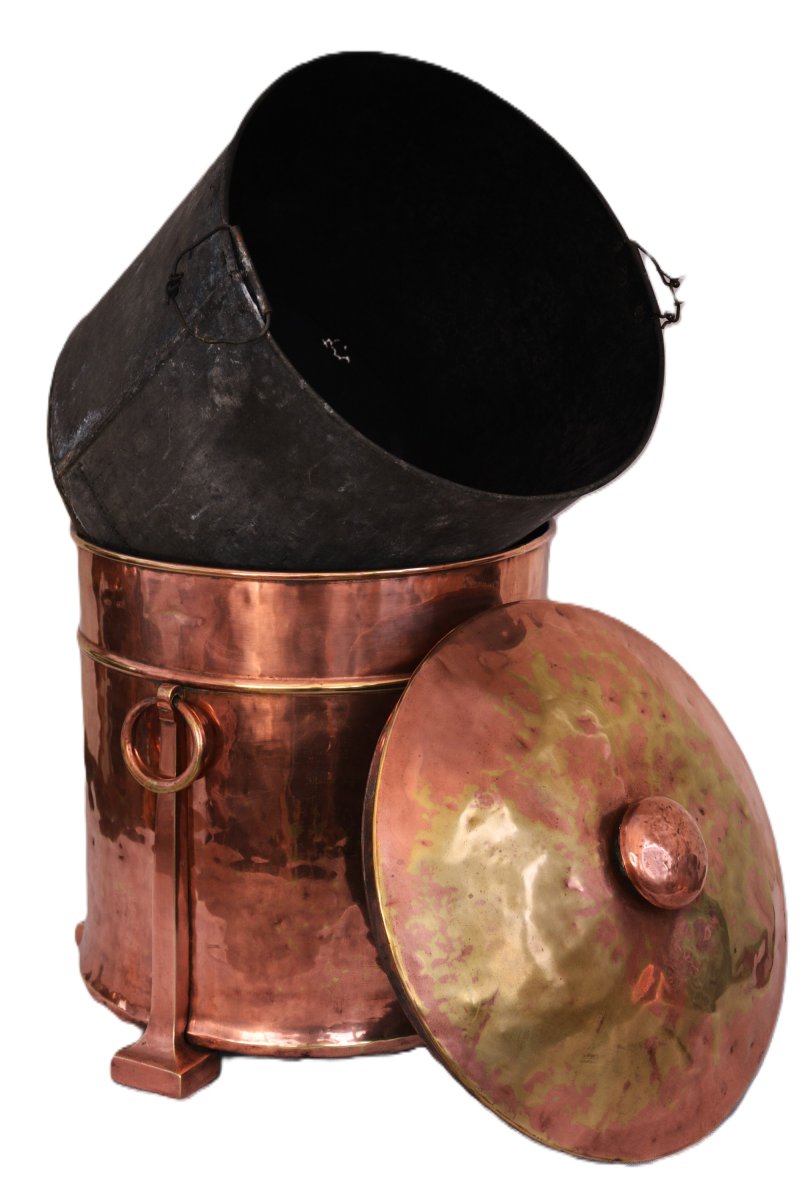 English Arts And Crafts Copper Coal Bin Log Bucket C1900s - Image 8