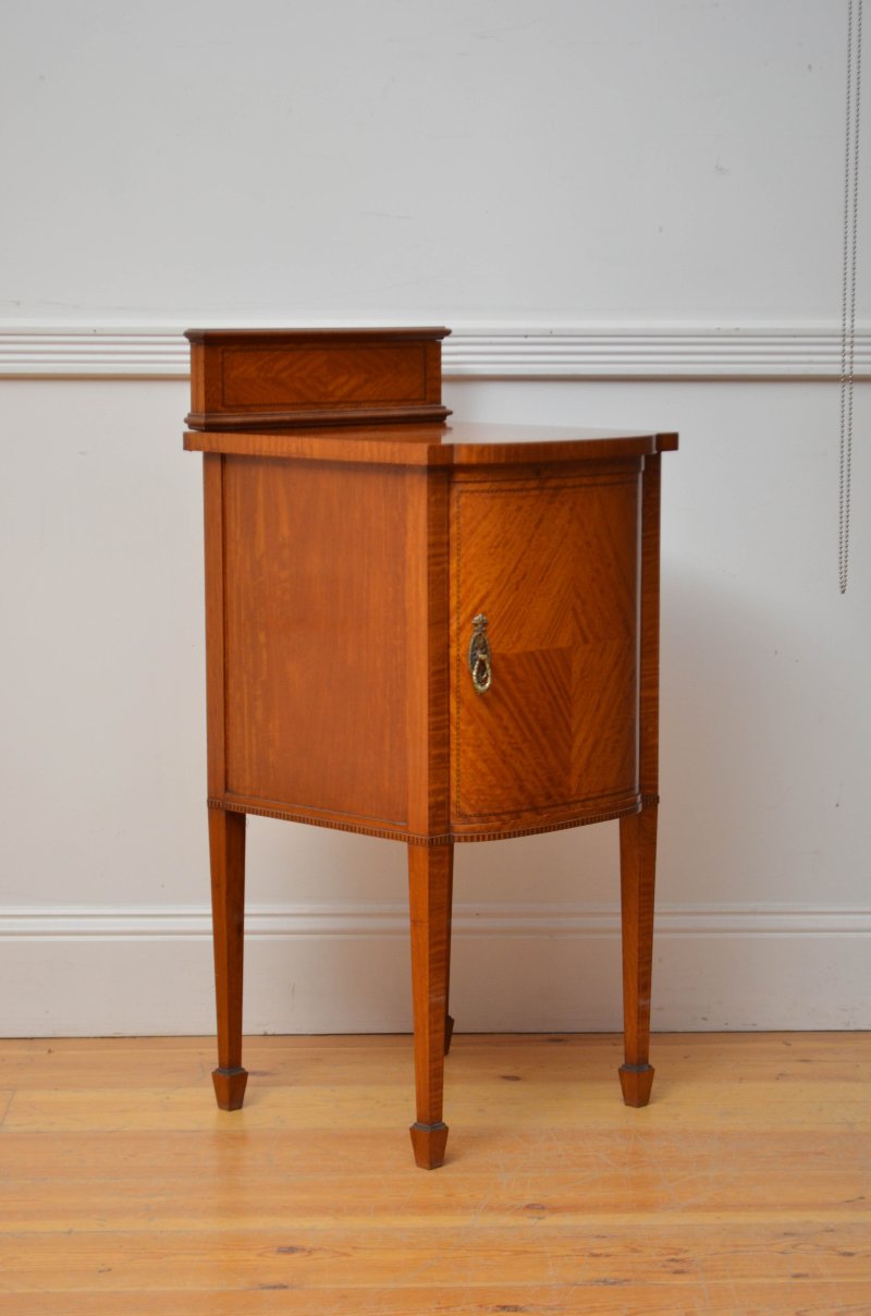 Satinwood Night Stand Edwardian Bedside Cabinet - Image 6