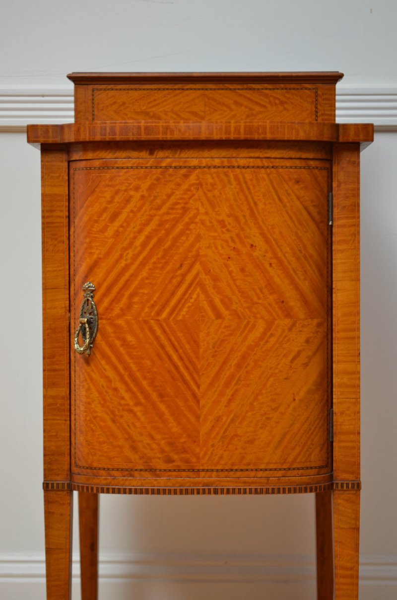 Satinwood Night Stand Edwardian Bedside Cabinet - Image 10
