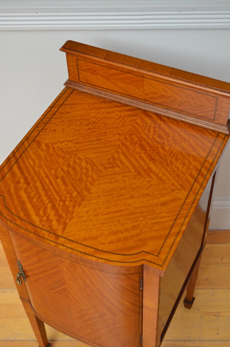 Satinwood Night Stand Edwardian Bedside Cabinet - Image 12