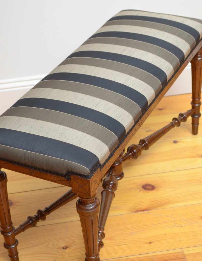 English Victorian Walnut Window Seat Duet Stool - Image 5