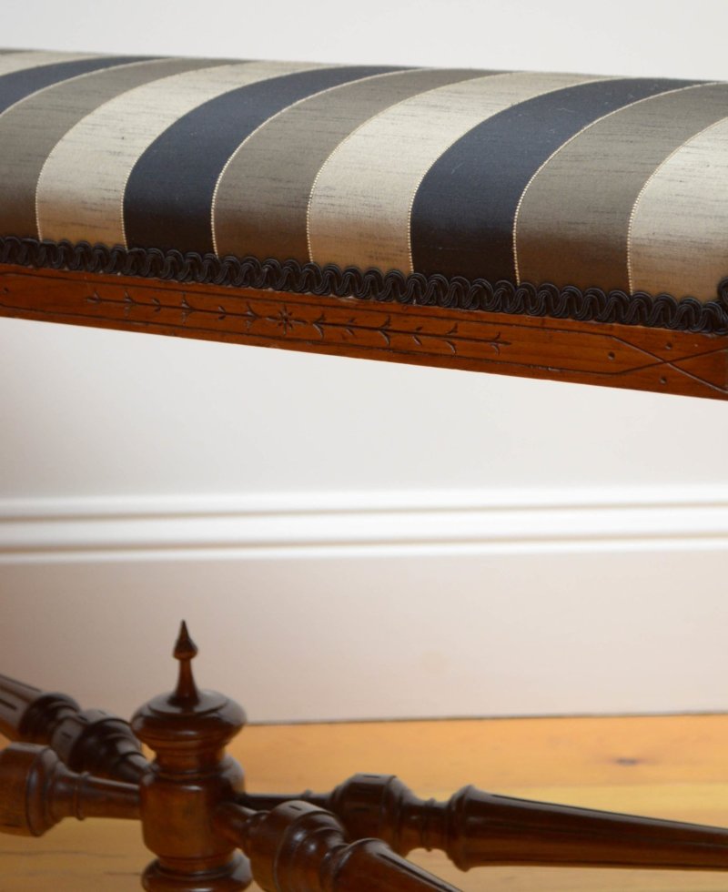 English Victorian Walnut Window Seat Duet Stool - Image 8