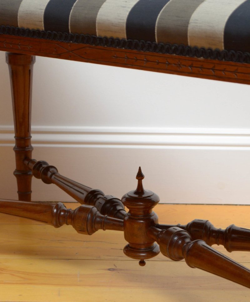 English Victorian Walnut Window Seat Duet Stool - Image 7